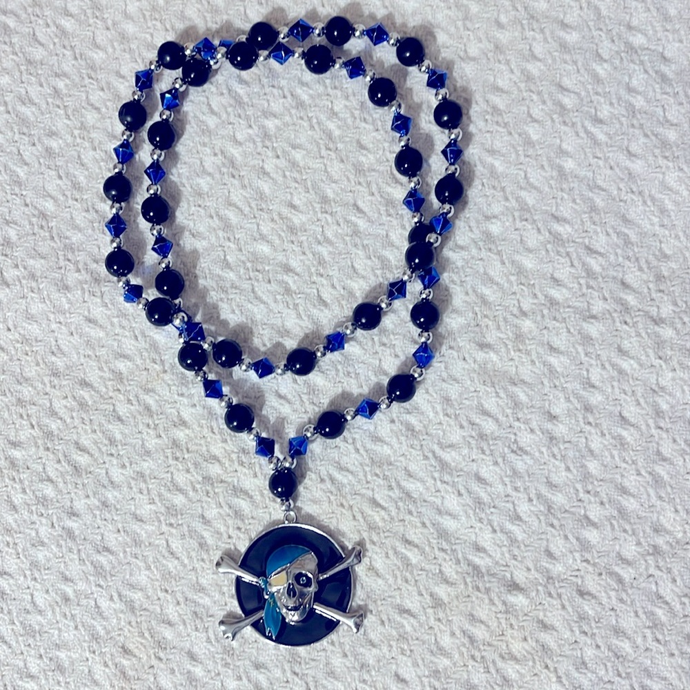 Halloween Skull and Crossbones Pirate necklace with beads.